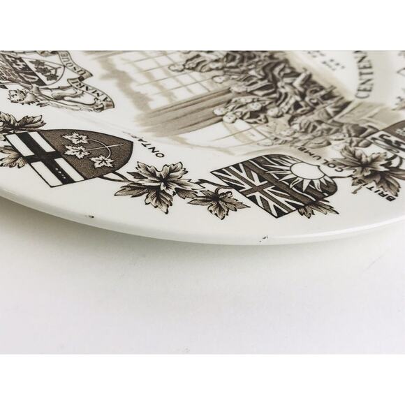 Wood & Sons Ironstone Fathers Confederation Canada Flow Brown Centennial Plate - Picture 10 of 10